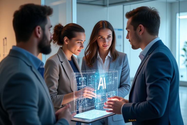 Equipo diverso trabajando en tecnología ética